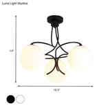 Traditional Milky Glass Semi Flush Ceiling Lamp - Black/White 3/5 Lights For Living Room