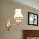 Traditional Opal Frosted Glass 1/2 Bulbs Brass Wall Sconce With Clear Crystal Drop 1 /