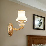 Traditional Opal Frosted Glass 1/2 Bulbs Brass Wall Sconce With Clear Crystal Drop 1 /