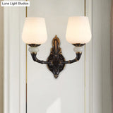 Traditional Opal Glass Black And Gold Cup-Shape Wall Lamp - 1/2 Head Indoor Lighting