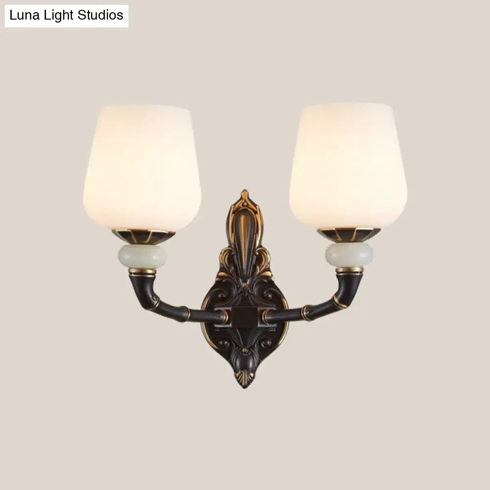 Traditional Opal Glass Black And Gold Cup-Shape Wall Lamp - 1/2 Head Indoor Lighting