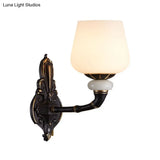 Traditional Opal Glass Black And Gold Cup-Shape Wall Lamp - 1/2 Head Indoor Lighting