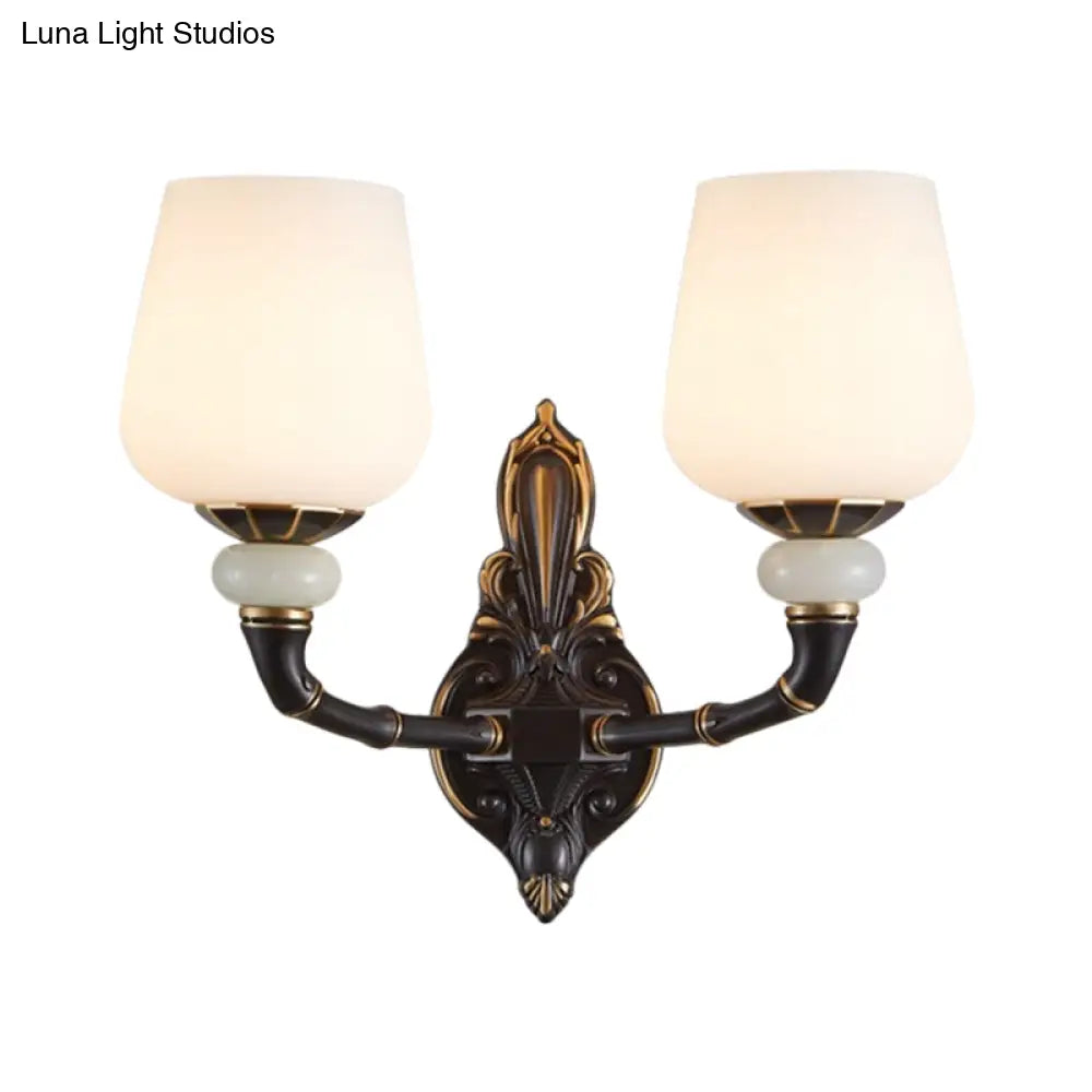 Traditional Opal Glass Black And Gold Cup-Shape Wall Lamp - 1/2 Head Indoor Lighting