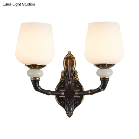 Traditional Opal Glass Black And Gold Cup-Shape Wall Lamp - 1/2 Head Indoor Lighting