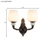 Traditional Opal Glass Black And Gold Cup-Shape Wall Lamp - 1/2 Head Indoor Lighting