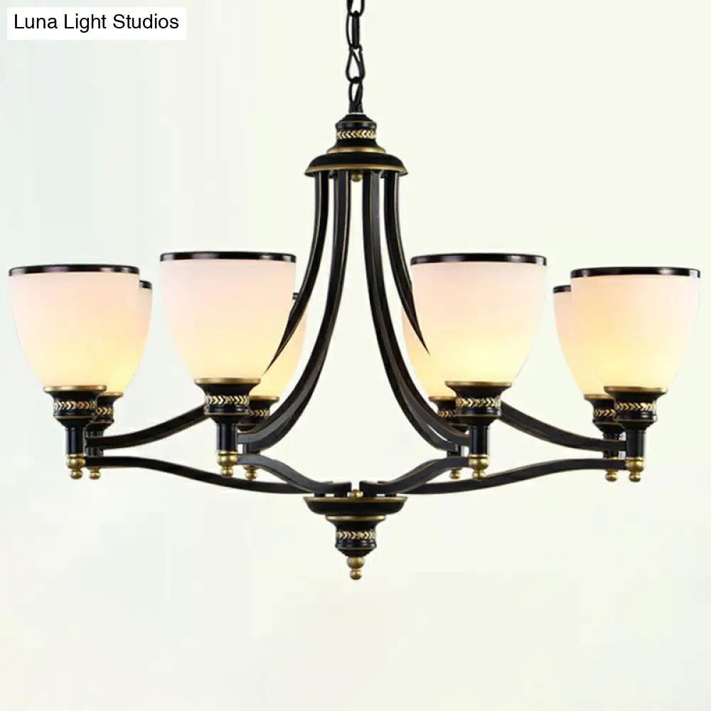 Traditional Opal Glass Black Chandelier Light For Living Room Ceiling