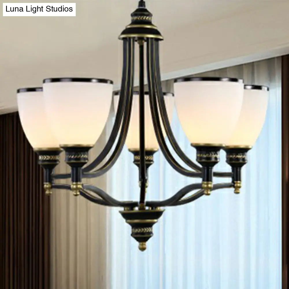 Traditional Opal Glass Black Chandelier Light For Living Room Ceiling