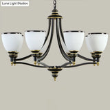 Traditional Opal Glass Black Chandelier Light For Living Room Ceiling