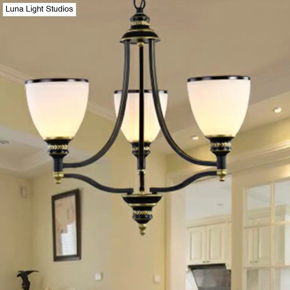 Traditional Opal Glass Black Chandelier Light For Living Room Ceiling