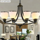 Traditional Opal Glass Black Chandelier Light For Living Room Ceiling