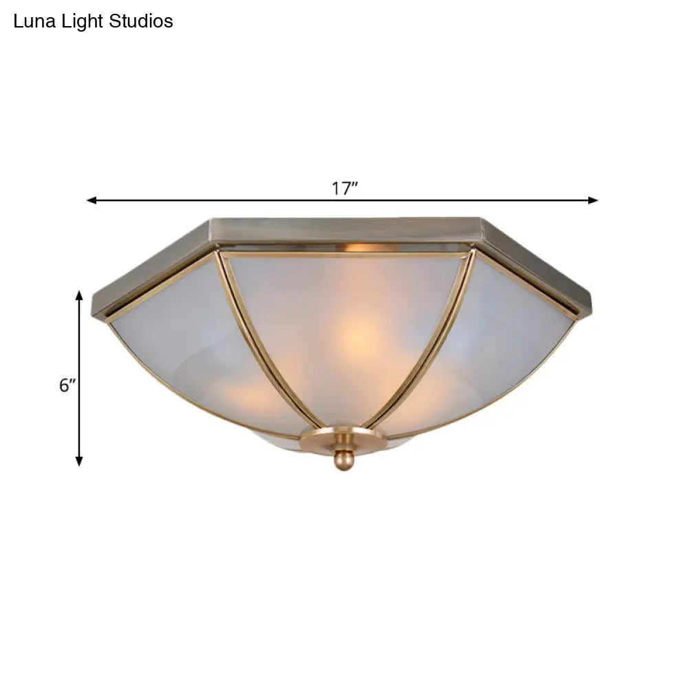 Traditional Opal Glass Ceiling Mounted Flush Mount Light Fixture With 3 Bulbs In Brass