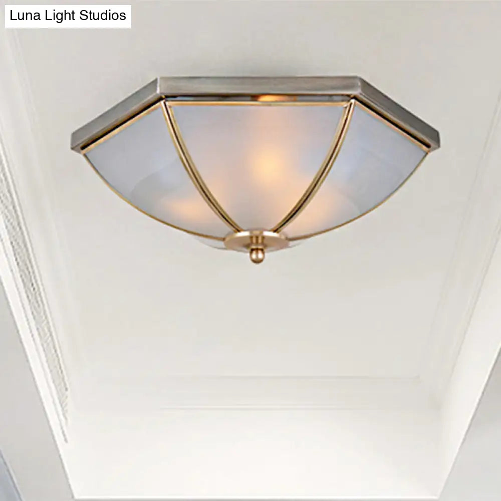 Traditional Opal Glass Ceiling Mounted Flush Mount Light Fixture With 3 Bulbs In Brass