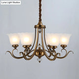 Traditional Opal Glass Floral Chandelier With Multiple Hanging Heads - Bronze Finish