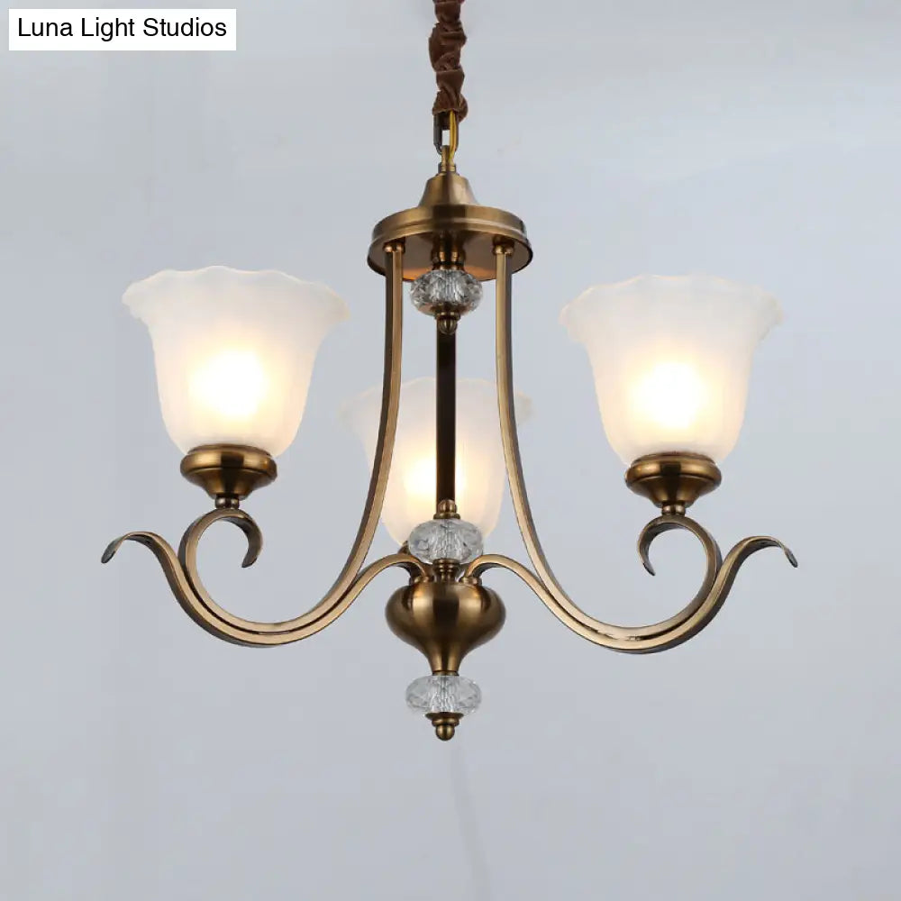 Traditional Opal Glass Floral Chandelier With Multiple Hanging Heads - Bronze Finish