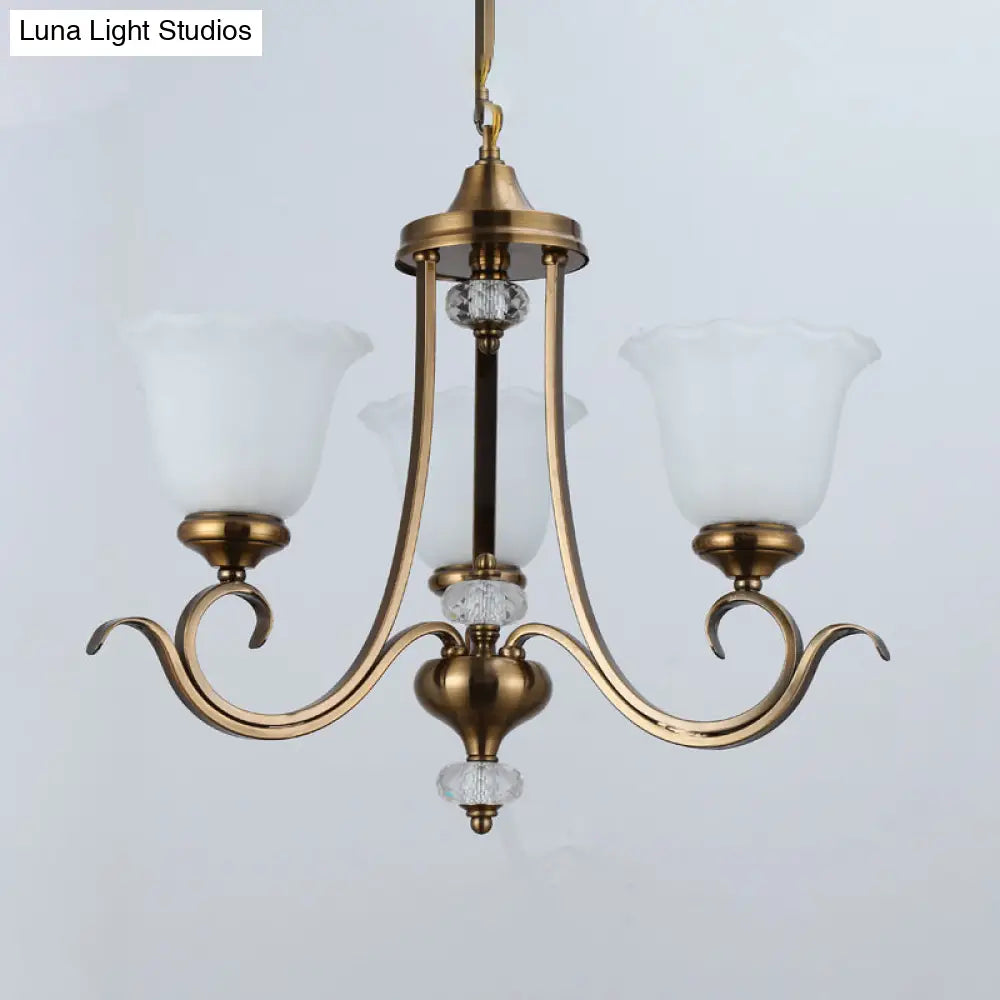 Traditional Opal Glass Floral Chandelier With Multiple Hanging Heads - Bronze Finish