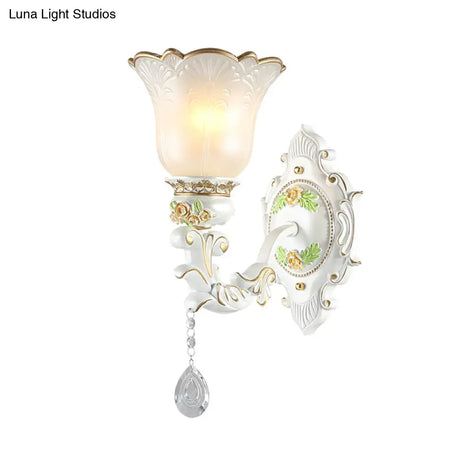Traditional Opal Glass Flower Wall Sconce Light - White 1/2 Lights Living Room Fixture
