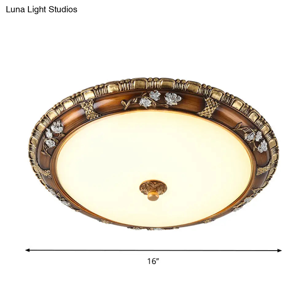 Traditional Opal Glass Flush Mount Led Ceiling Light In Brown (13’/16’/19.5’ Widths) With Warm/White