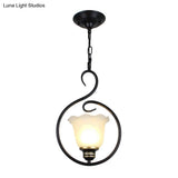 Traditional Opal Glass Hooded Pendant Light With Black Bell Shade - Dining Room Ceiling