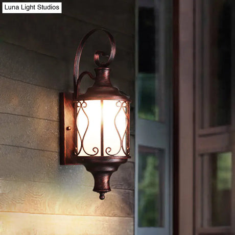 Traditional Opal Glass Lantern Wall Mounted Patio Light - 1-Light Lighting In Black/Rust