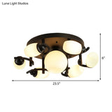 Traditional Oval Glass Ceiling Light Fixture With 3/5/7 White Lights - Black Finish For Living Room