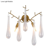 Traditional Raindrop 2-Head Wall Mount Lamp In Gold With Clear Glass - Sconce Light