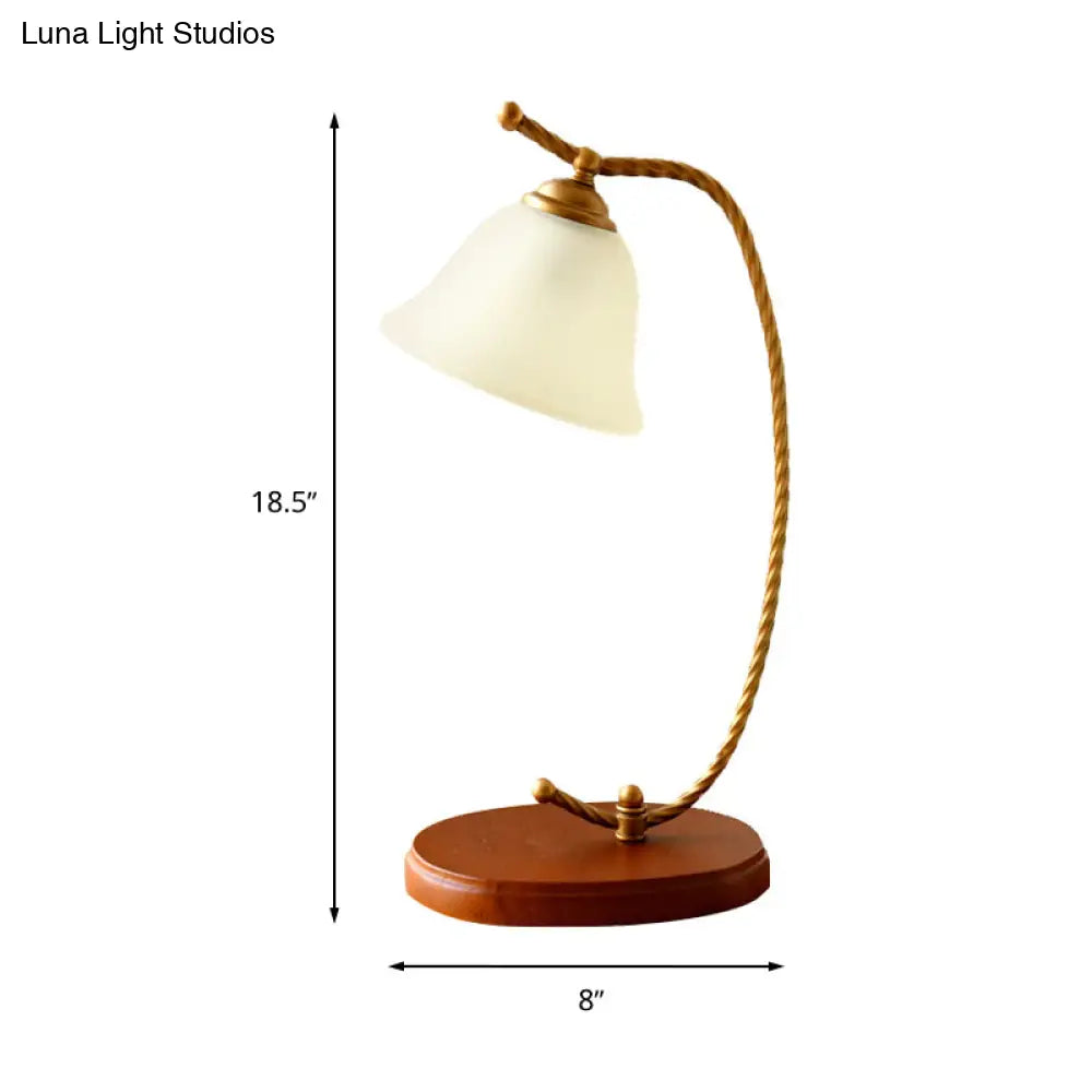 Traditional Red Brown Bedroom Desk Lamp - Study Light With White Glass Shade