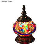 Traditional Red/Orange/Light Blue Stained Glass Nightstand Lamp For Bedroom
