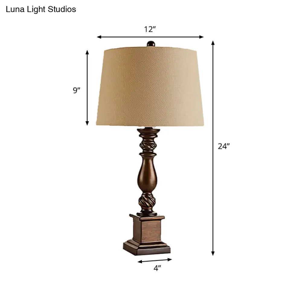 Traditional Resin Baluster Chamber Night Lamp With Beige Drum Lampshade