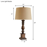Traditional Resin Baluster Chamber Night Lamp With Beige Drum Lampshade