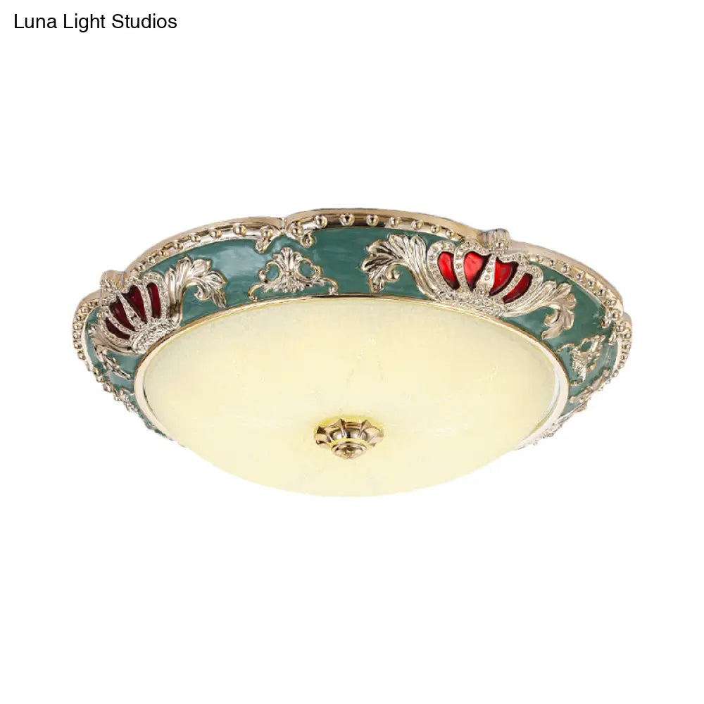 Traditional Resin Crown Flush Led Ceiling Lamp For Bedroom Apricot/Green