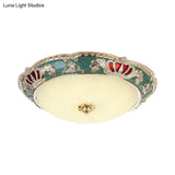 Traditional Resin Crown Flush Led Ceiling Lamp For Bedroom Apricot/Green