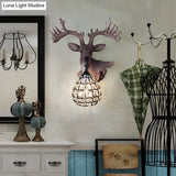 Traditional Resin Elk Wall Sconce - Bedroom Lighting Fixture (1 Light) In Black/Gold Left/Right