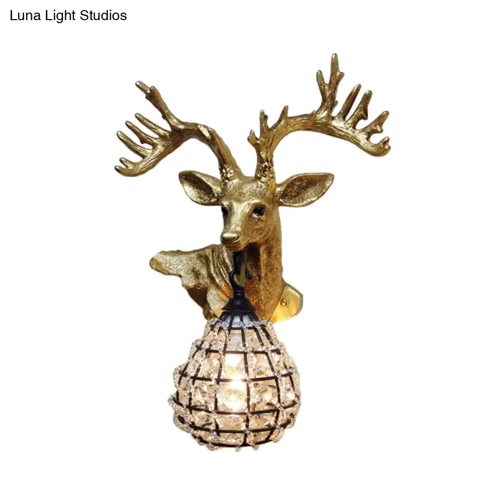 Traditional Resin Elk Wall Sconce - Bedroom Lighting Fixture (1 Light) In Black/Gold Left/Right