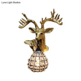 Traditional Resin Elk Wall Sconce - Bedroom Lighting Fixture (1 Light) In Black/Gold Left/Right