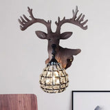 Traditional Resin Elk Wall Sconce - Bedroom Lighting Fixture (1 Light) In Black/Gold Left/Right