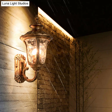 Traditional Ripple Glass Outdoor Wall Light With Bronze Bell Mount - 1-Light Lighting