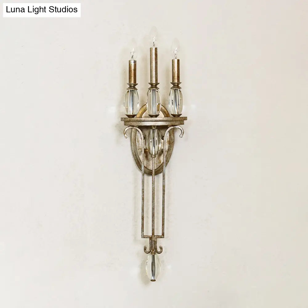 Traditional Rust Metal Candle Sconce With 3 Lights For Bedroom Wall