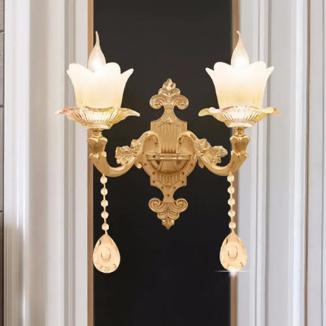 Traditional Scalloped Glass Wall Lamp With Frosted And Gold Sconce For Bedside 2 /