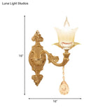 Traditional Scalloped Glass Wall Lamp With Frosted And Gold Sconce For Bedside