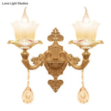 Traditional Scalloped Glass Wall Lamp With Frosted And Gold Sconce For Bedside