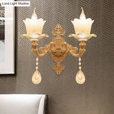 Traditional Scalloped Glass Wall Lamp With Frosted And Gold Sconce For Bedside