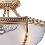 Traditional Semi Flush Brass Lamp With Milk Glass And 3 Bulbs For Living Room Ceiling