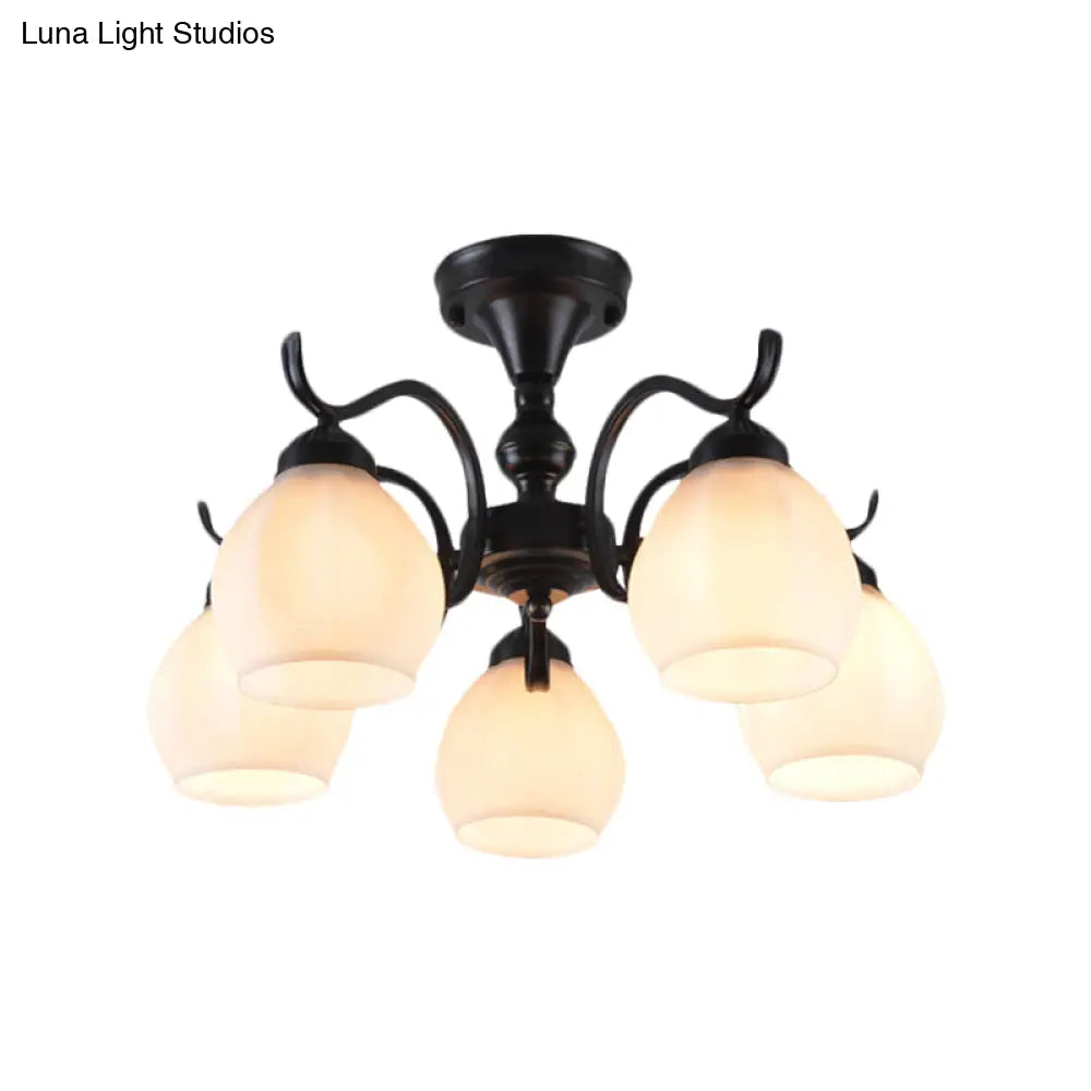 Traditional Semi Flush Ceiling Lamp In Black Bubble Shape White Glass 3/5/6 Lights - Ideal For