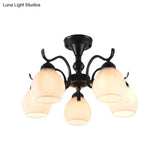 Traditional Semi Flush Ceiling Lamp In Black Bubble Shape White Glass 3/5/6 Lights - Ideal For