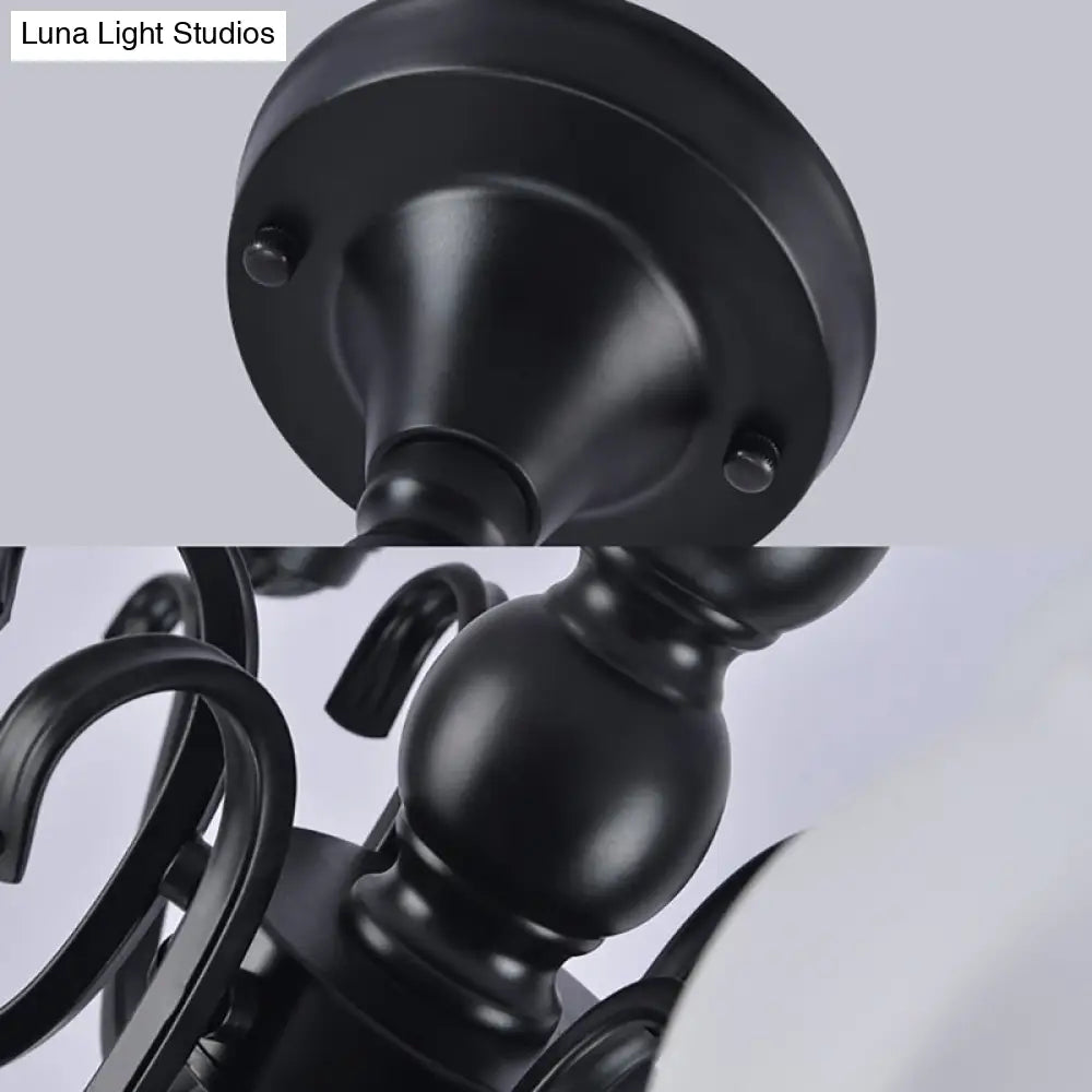 Traditional Semi Flush Ceiling Lamp In Black Bubble Shape White Glass 3/5/6 Lights - Ideal For