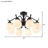 Traditional Semi Flush Ceiling Lamp In Black Bubble Shape White Glass 3/5/6 Lights - Ideal For