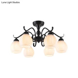 Traditional Semi Flush Ceiling Lamp In Black Bubble Shape White Glass 3/5/6 Lights - Ideal For