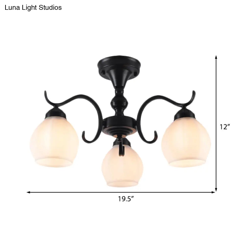 Traditional Semi Flush Ceiling Lamp In Black Bubble Shape White Glass 3/5/6 Lights - Ideal For