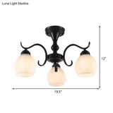 Traditional Semi Flush Ceiling Lamp In Black Bubble Shape White Glass 3/5/6 Lights - Ideal For