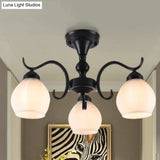 Traditional Semi Flush Ceiling Lamp In Black Bubble Shape White Glass 3/5/6 Lights - Ideal For